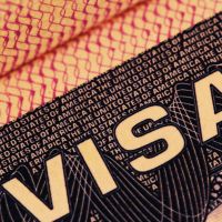 Closeup of visa stamp in a passport