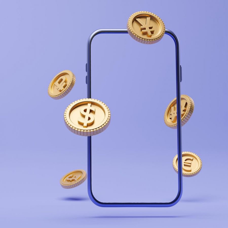 gold coin on mauve background