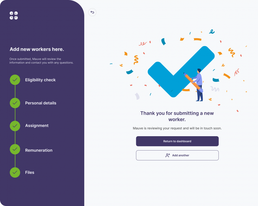 Mauve Insight New Worker Completed Screen