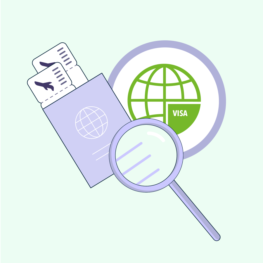 Illustration of passport and Mauve service icon