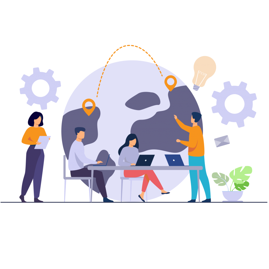 Illustration showing group of people working together